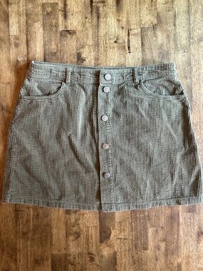 Zara Olive-Tone Corduroy Button Front Mini Skirt